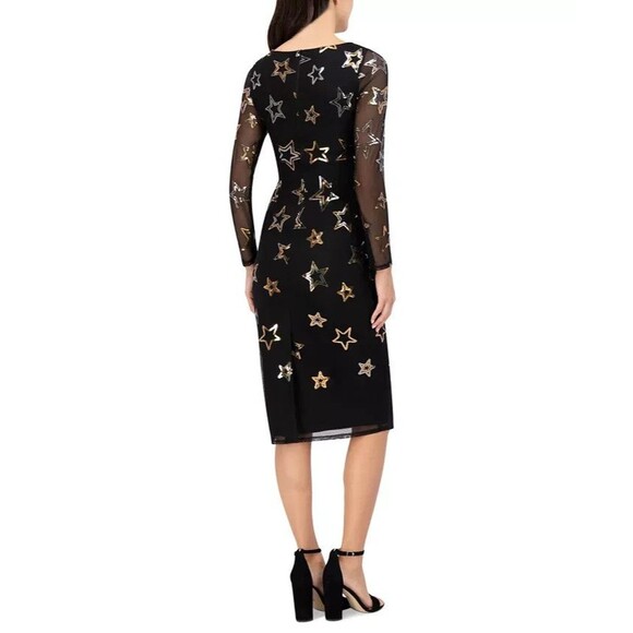Vince Camuto Women's Sequined Stars Mesh Bodycon Dress Cocktail Party Black 10 - Picture 2 of 12